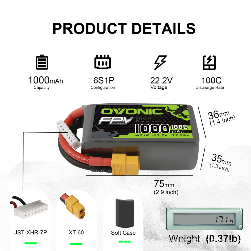 2Pcs OVONIC 1000mAh 100C 22.2V - مراجعة Drone Zll Rc وسعره