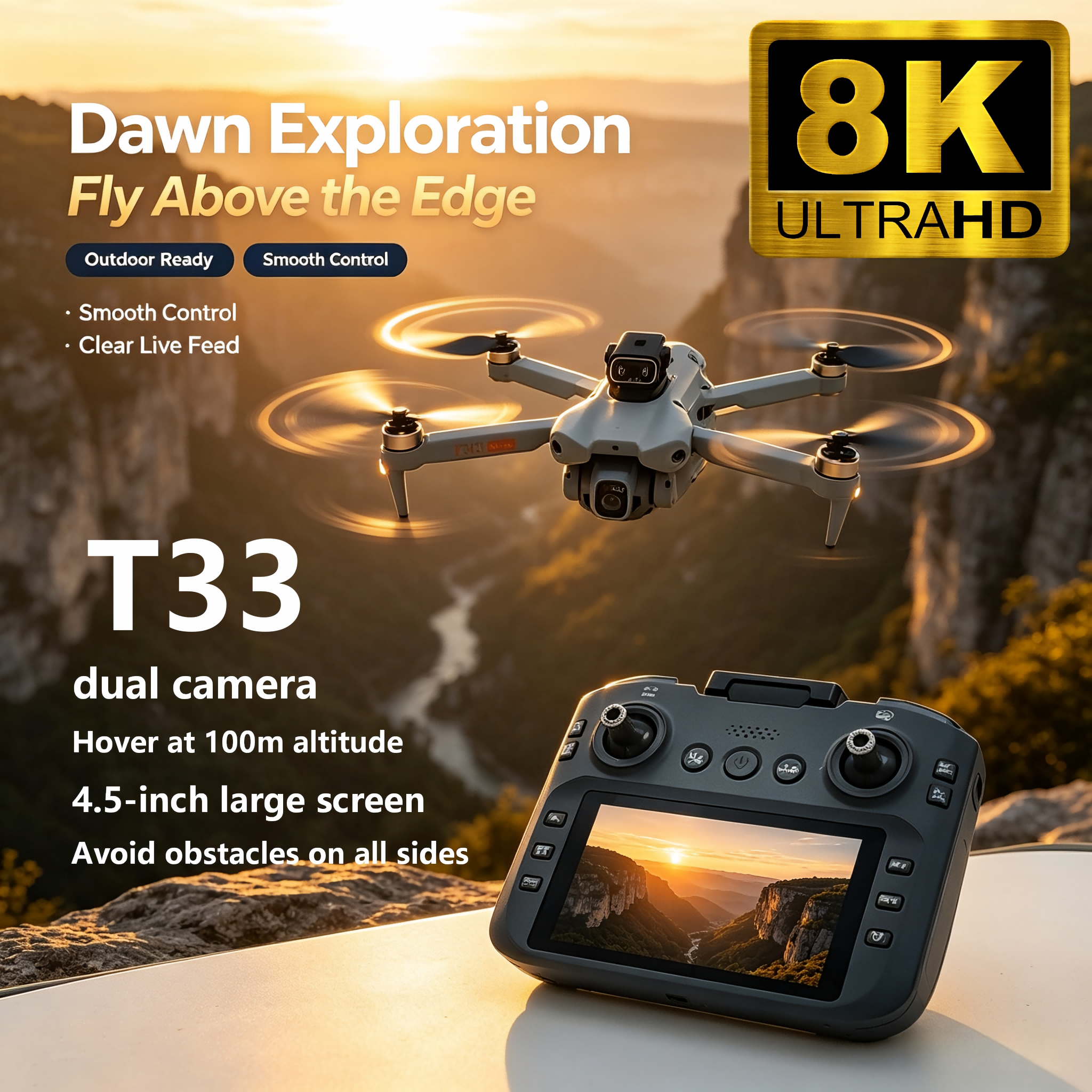 Upgrade T33 Drone Aerial 8K HD - مراجعة Drone Rc Foldable وسعره